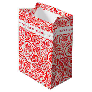Weihnachtsrote und weiße Vintage-Paisley Mittlere Geschenktüte