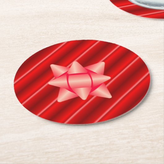 Weihnachtsrote Verpackung mit Bogen Runder Pappuntersetzer (Angewinkelt)