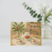 Weihnachtsrote Weihnachtsstern-Teekanne Postkarte (Stehend Vorderseite)