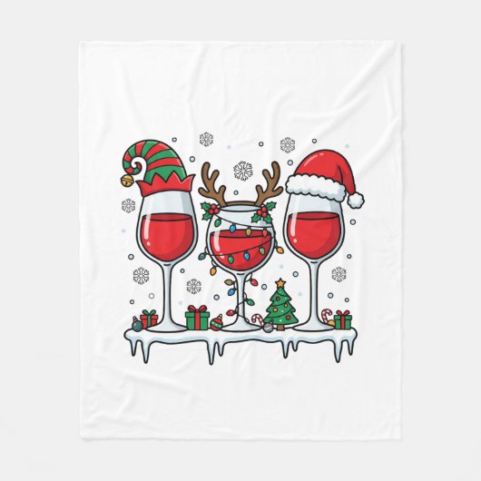 Weihnachtsrote Weingläser Feiertagsvektor Fleecedecke (Vorderseite)