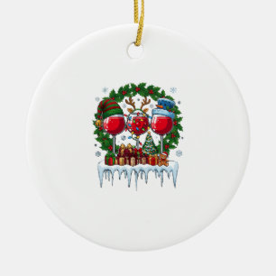 Weihnachtsrote Weingläser Stechpalmenkranz Schneem Keramik Ornament