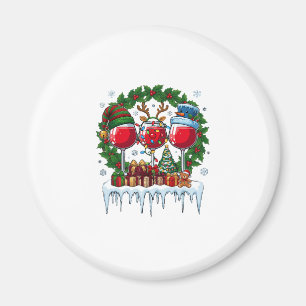 Weihnachtsrote Weingläser Stechpalmenkranz Schneem Magnet