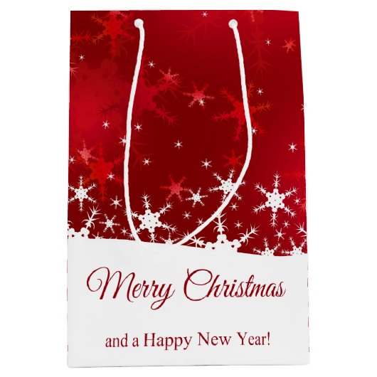 Weihnachtsrote Winter-Schneeflocken Mittlere Geschenktüte (Vorderseite)