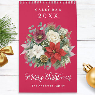 Weihnachtsrote Winterblumen-Familienfoto Kalender
