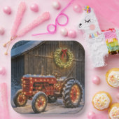 Weihnachtsroter Bauernhof-Traktor mit leuchtendem Pappteller (Party)