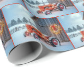 Weihnachtsroter Bauerstraktor im Schnee Geschenkpapier (Rolleneckpunkt)
