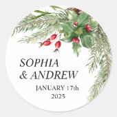 Weihnachtsroter Berries Wedding Cercle Sticker (Vorderseite)