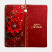 Weihnachtsroter Blumen-Feiertags-Schmuck Keramikornament (Rückseite)