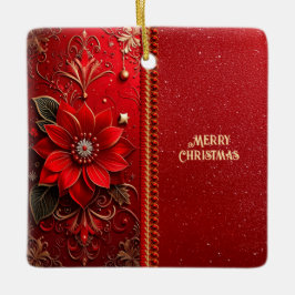 Weihnachtsroter Blumen-Feiertags-Schmuck Keramikornament