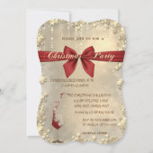 Weihnachtsroter Bow, Weinglas, Goldkorporiertes Pa Einladung (Vorderseite)