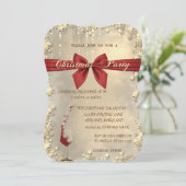 Weihnachtsroter Bow, Weinglas, Goldkorporiertes Pa Einladung (Stehend Vorderseite)