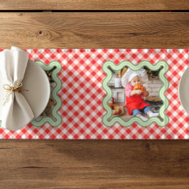 Weihnachtsroter Gingham-Foto-Wochenend-Dekor Kurzer Tischläufer