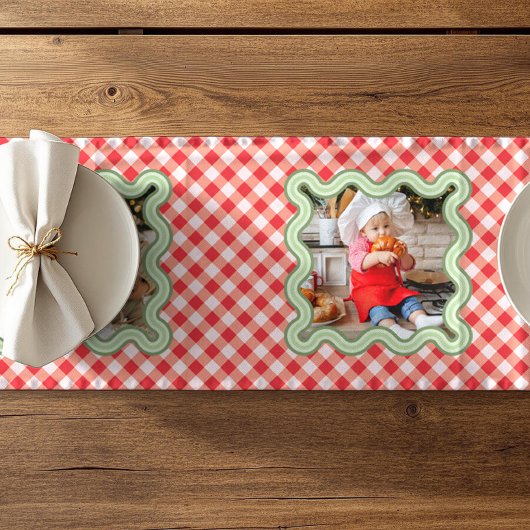 Weihnachtsroter Gingham-Foto-Wochenend-Dekor Kurzer Tischläufer