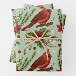 Weihnachtsroter Kardinal, Poinsettia, Berries Geschenkpapier Set