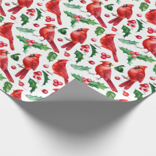 Weihnachtsroter Kardinalvögel Stechpalmen-Beeren-B Geschenkpapier