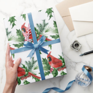 Weihnachtsroter Kardinalvögel Tannenzapfen Brunch Geschenkpapier