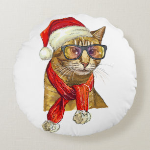 Weihnachtsroter Katz-Wurfkissen Rundes Kissen