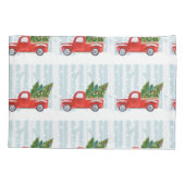 Weihnachtsroter Lieferwagen auf der Schneestraße Kissenbezug (Rückseite)