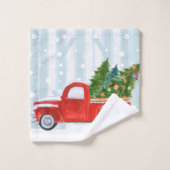 Weihnachtsroter Lieferwagen-LKW auf einer Badhandtuch Set (Waschlappen)