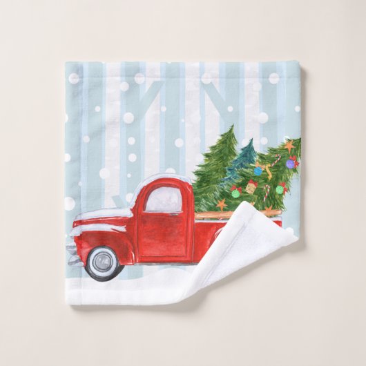 Weihnachtsroter Lieferwagen-LKW auf einer Badhandtuch Set (Waschlappen)