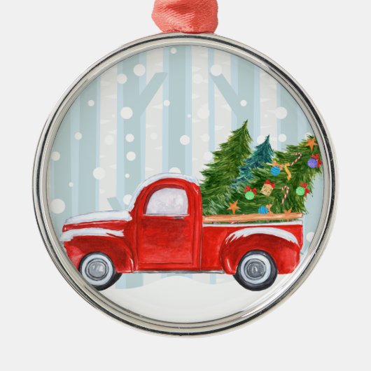 Weihnachtsroter Lieferwagen-LKW auf einer Ornament Aus Metall (Vorne)