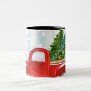 Weihnachtsroter Lieferwagen-LKW auf einer Zweifarbige Tasse