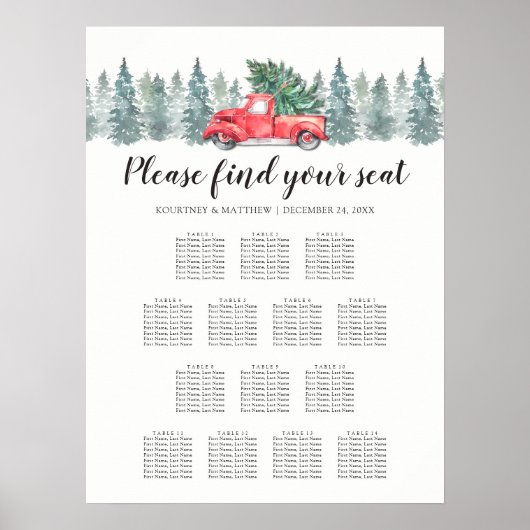 Weihnachtsroter LKW 14 Tischplattentabelle Poster (Vorne)