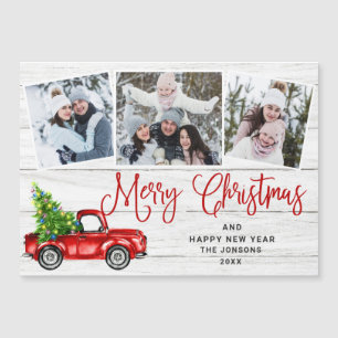 Weihnachtsroter LKW 3 Foto Feiertags Magnetkarte