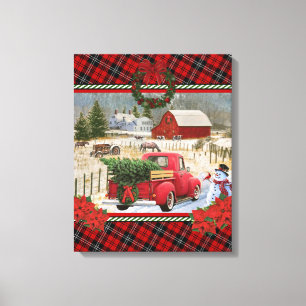 Weihnachtsroter LKW auf der Pferdefarm Leinwanddruck