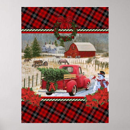 Weihnachtsroter LKW auf der Pferdefarm Poster (Vorne)