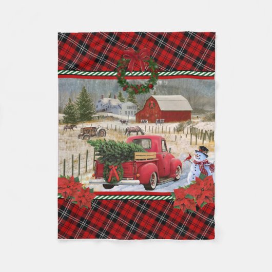 Weihnachtsroter LKW auf der Pferdezucht Fleecedecke (Vorderseite)