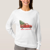 Weihnachtsroter LKW Baumtransport T-Shirt (Vorderseite)
