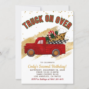 Weihnachtsroter Lkw Geburtstagseinladung Einladung