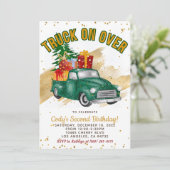 Weihnachtsroter Lkw Geburtstagseinladung Einladung (Stehend Vorderseite)