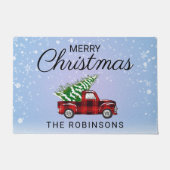 Weihnachtsroter LKW Kariert Familienname Fußmatte (Vorderseite)