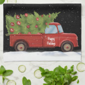 Weihnachtsroter LKW mit Baum Geschirrtuch (Gefaltet)