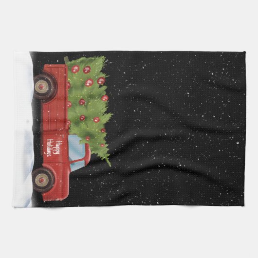 Weihnachtsroter LKW mit Baum Geschirrtuch (Horizontal)