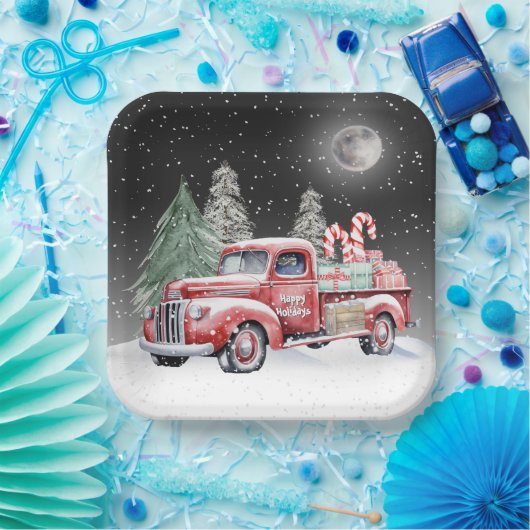 Weihnachtsroter LKW mit Candy Canes Pappteller (Party)