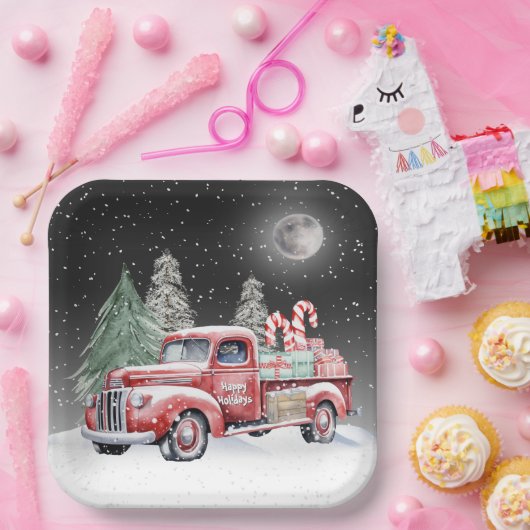 Weihnachtsroter LKW mit Candy Canes Pappteller (Party)