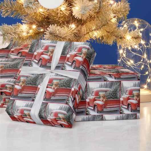 Weihnachtsroter LKW mit Goldenen Retriever Geschenkpapier (Feiertage)