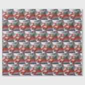 Weihnachtsroter LKW mit Goldenen Retriever Geschenkpapier (Flach)