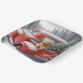 Weihnachtsroter LKW mit Goldenen Retriever Pappteller (Gewinkelt)