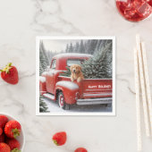 Weihnachtsroter LKW mit Goldenen Retriever Serviette (Beispiel)
