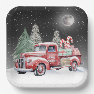Weihnachtsroter LKW mit Zuckerstangen Pappteller