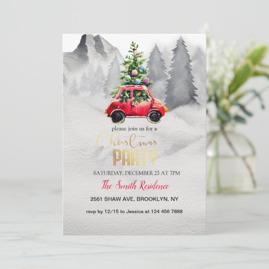 Weihnachtsroter LKW,Schneeberg Einladung (Stehend Vorderseite)