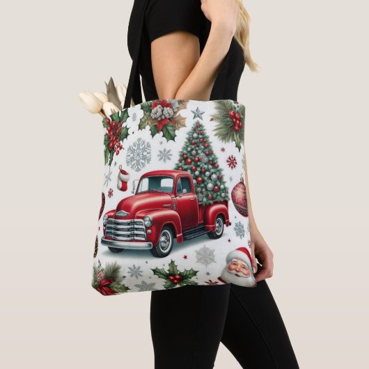 Weihnachtsroter LKW und Santa-Muster Tasche (Von Nahem)