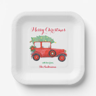 Weihnachtsroter Lkw-Urlaubspapier Tafel Pappteller