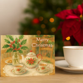 Weihnachtsroter Poinsettia-Teekanne Postkarte