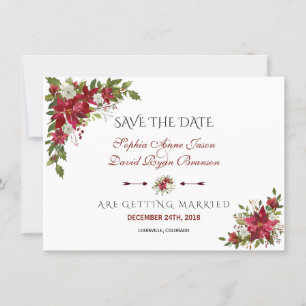 Weihnachtsroter Poinsettien-Hochzeit-Save-The-Date Save The Date