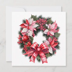 Weihnachtsroter Poinsettien- und Beerenkranz Pink  Feiertagskarte